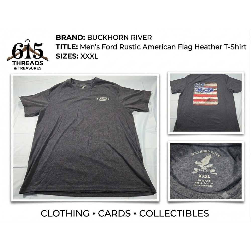 Buckhorn River Mens Ford Rustic American Flag Heather T-Shirt XXXL Gray